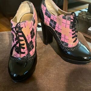 Rue21 School Girl Argyle Print Patent Leather Lace Up Heels
